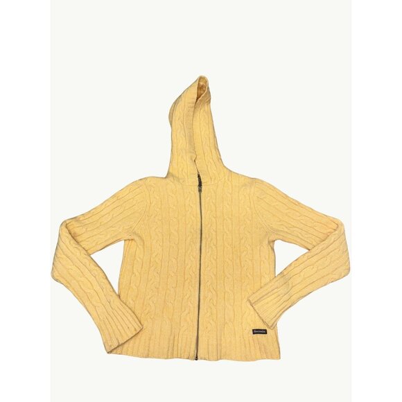 Abercrombie & Fitch Yellow Cable Knit Wool Hoodie Sweater Size Large - Picture 10 of 16